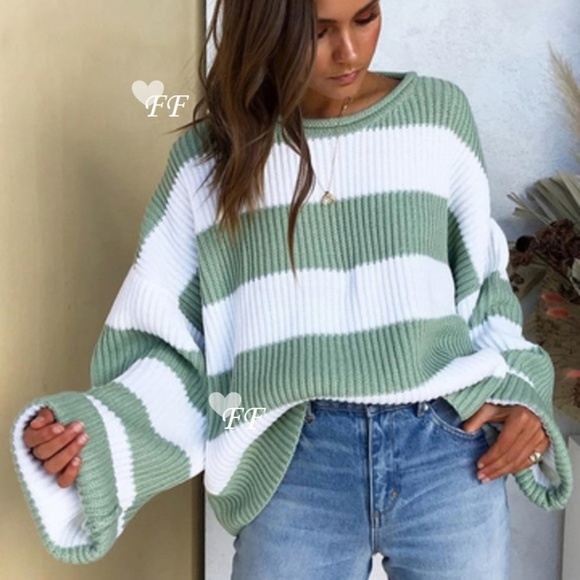 Figleaffashion Sweaters - Boutique Super Cozy Stripe Slouchy Sweater